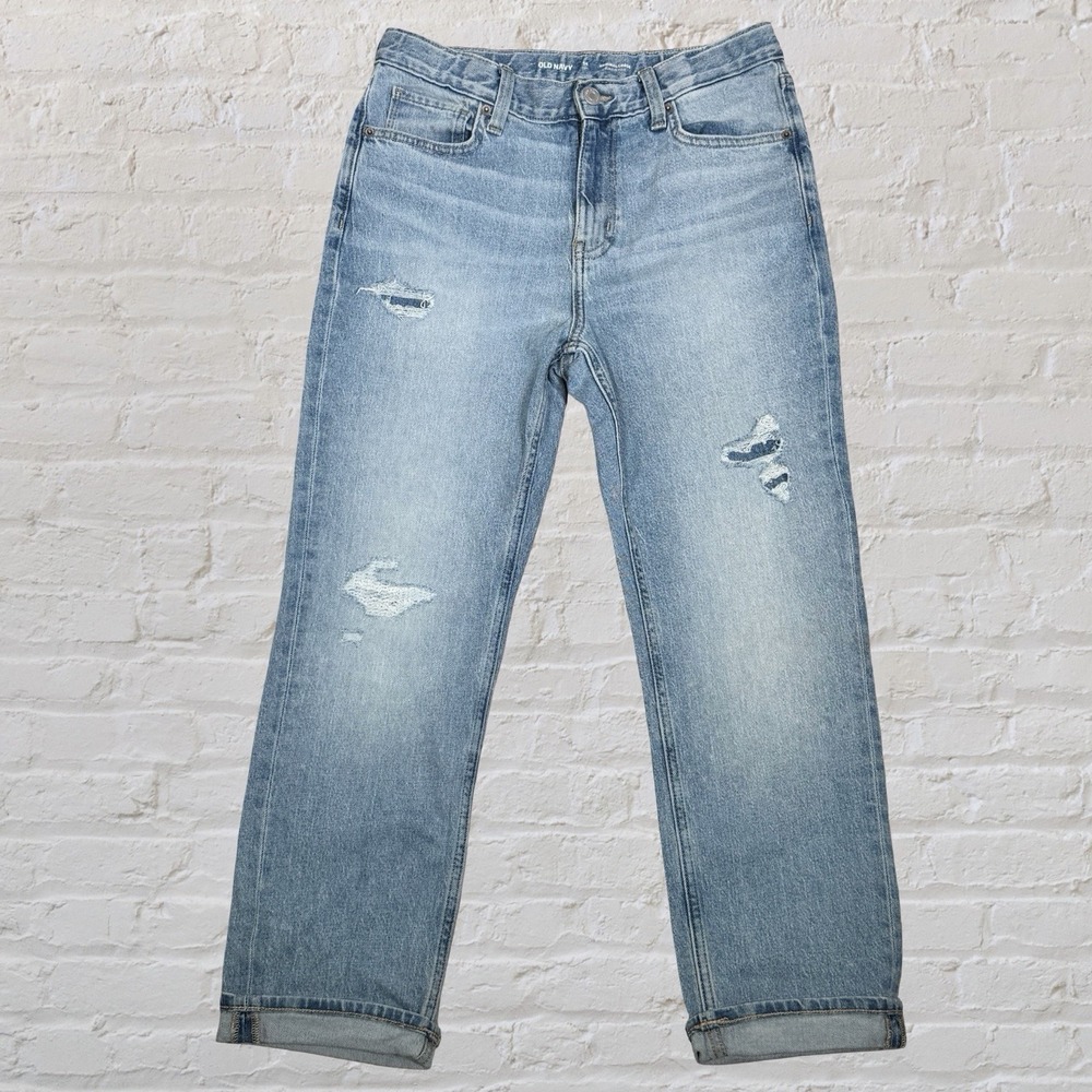 Old Navy Girls 14 Plus Original Loose Jeans Built-In Flex Distressed Light Wash